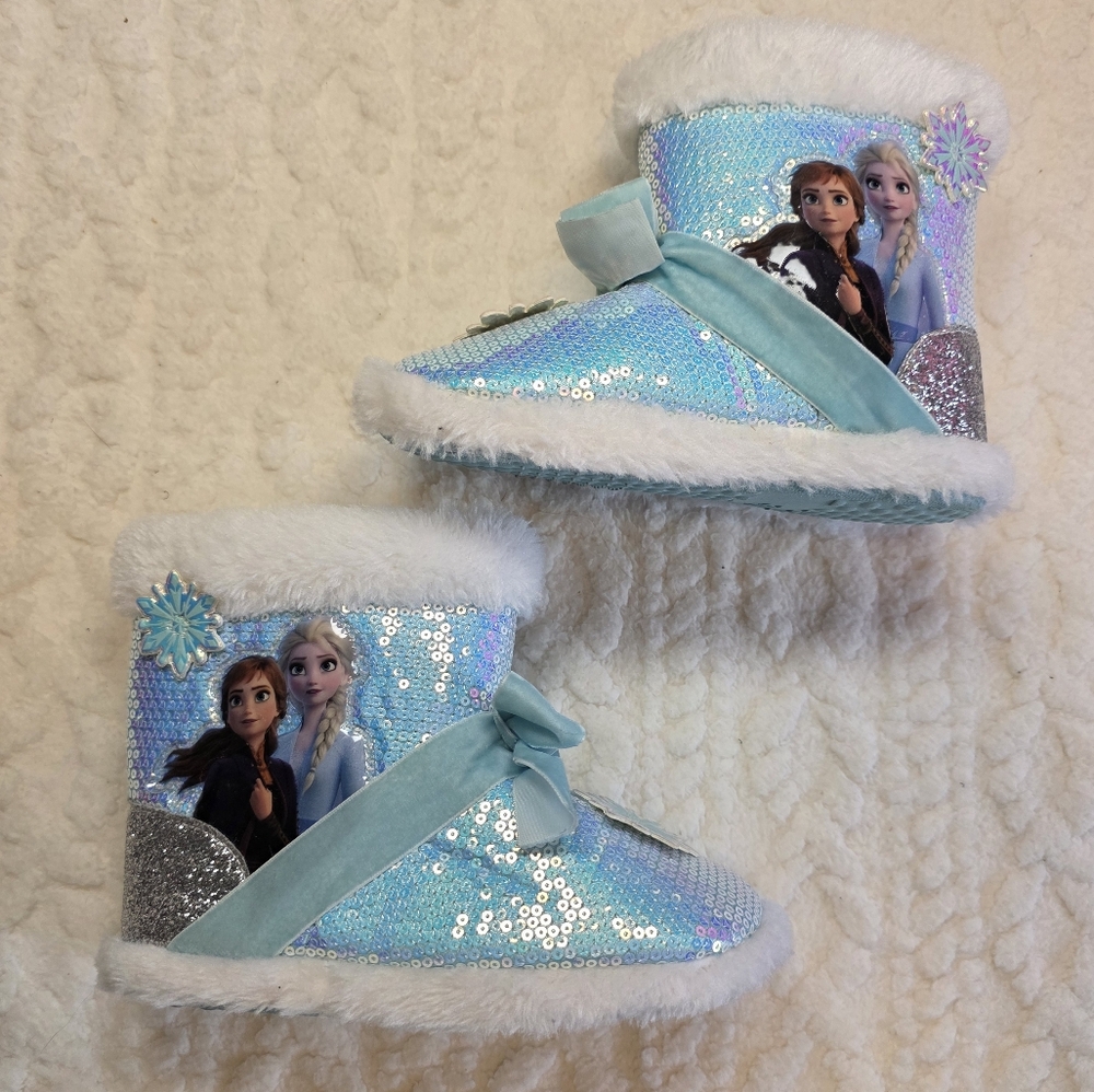 Disney Frozen 2 Sequin Slipper Boots Girls Size 11-12 Elsa Anna